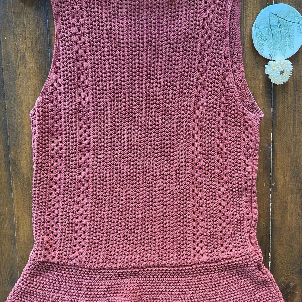 LOFT Womens Tank Top Small Rust Red Crochet Vintage - Picture 2 of 3